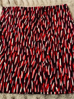 Kenneth Cole Red, Pink and Black Abstract Brushstroke Mini Skirt